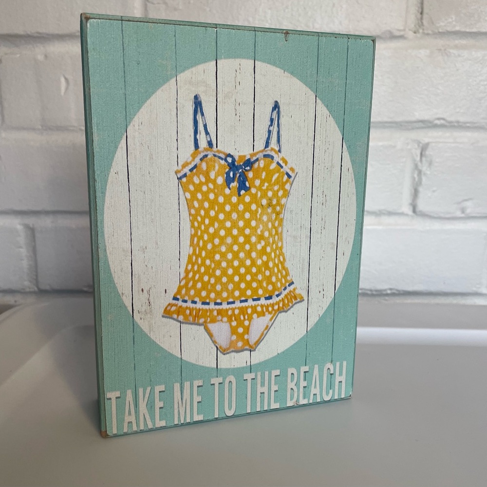 Yellow Polka Dot Swimsuit Wall Art Wood Box Beach Lover Coastal Decor Bikini